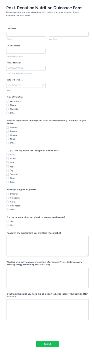 Post Donation Nutrition Guidance Form Template
