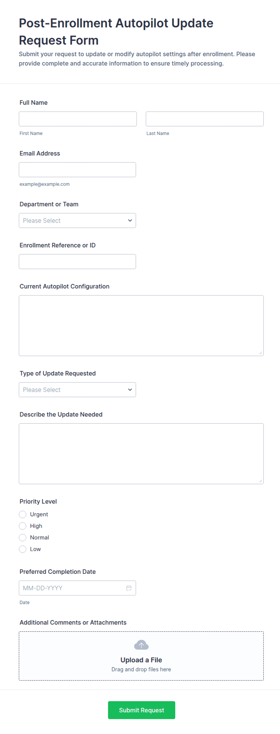 Post-Enrollment Autopilot Update Request Form Template | Jotform