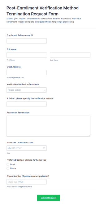 Post Enrollment Verification Method Termination Request Form Template