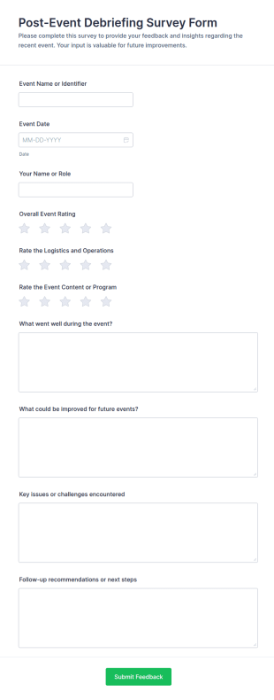Post Event Debriefing Survey Form Template