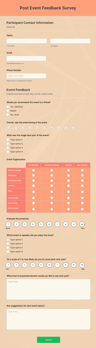 Post Event Feedback Survey Form Template