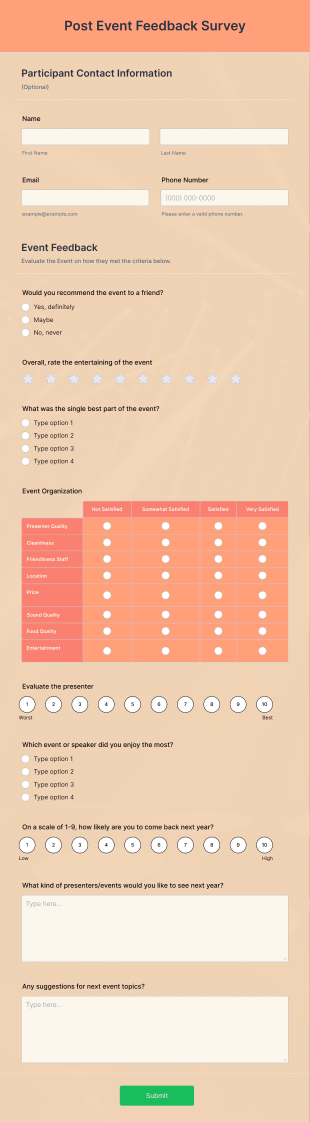 Post Event Feedback Survey Form Template