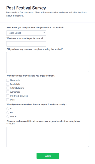 Post Festival Survey Form Template