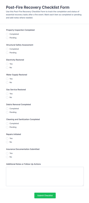 Post Fire Recovery Checklist Form Template