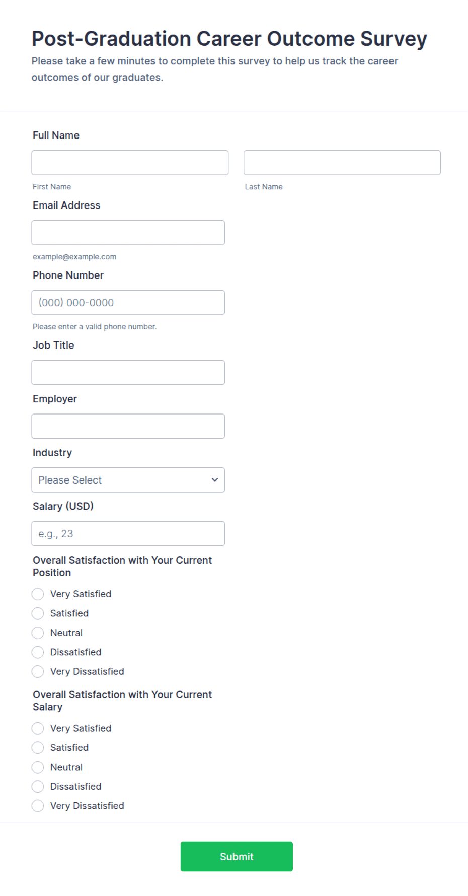 Graduation Survey Form Post-Graduation Career Outcome Survey Form Template | Jotform