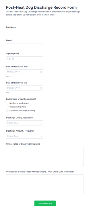 Post Heat Dog Discharge Record Form Template