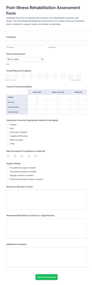 Post Illness Rehabilitation Assessment Form Template