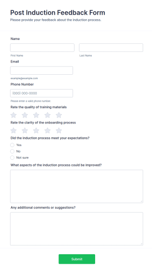 Post Induction Feedback Form Template