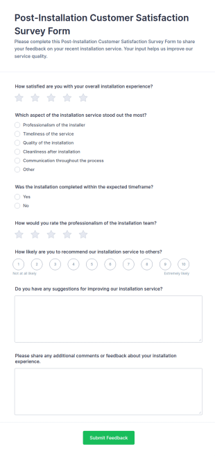 Post Installation Customer Satisfaction Survey Form Template