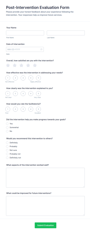 Post Intervention Evaluation Form Template