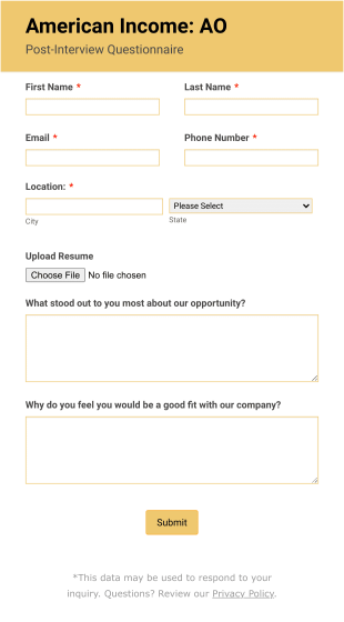 Post Interview Questionnaire Form Template