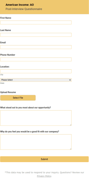 Post Interview Questionnaire Form Template