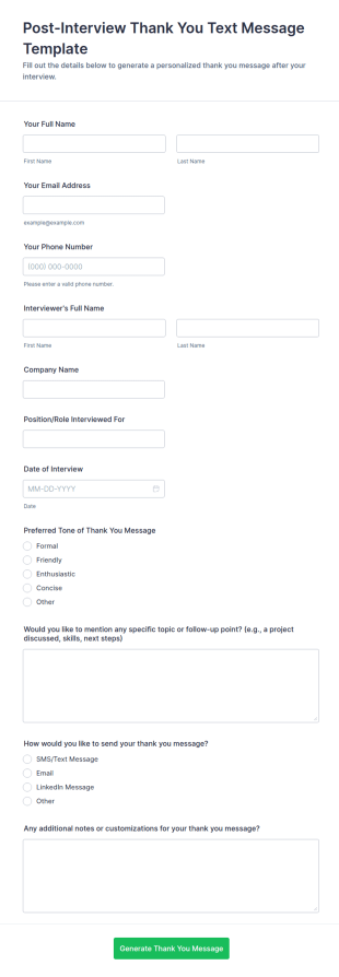 Post Interview Thank You Text Message Form Template