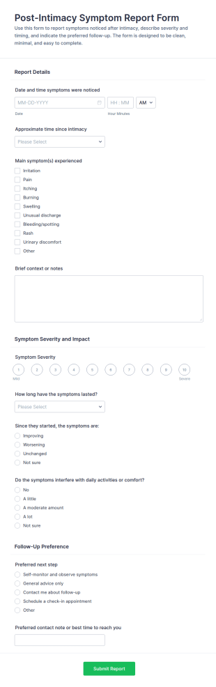 Post Intimacy Symptom Report Form Template