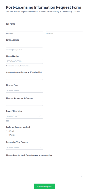Post Licensing Information Request Form Template