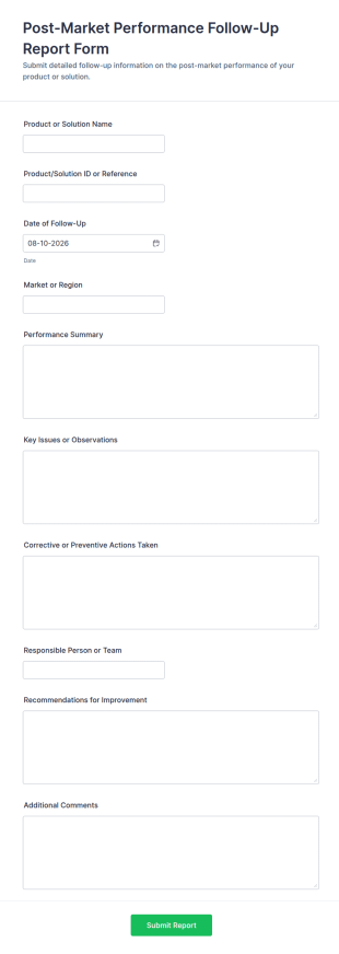 Post Market Performance Follow Up Report Form Template