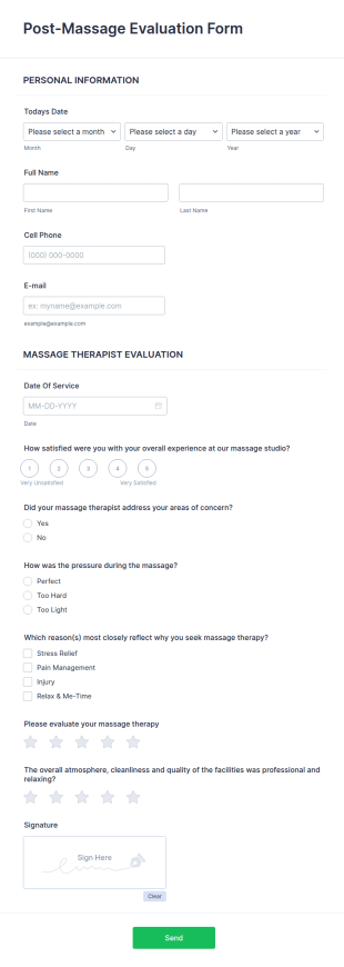 Post Massage Evaluation Form Template