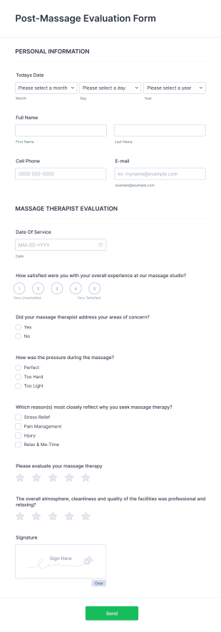 Post Massage Evaluation Form Template
