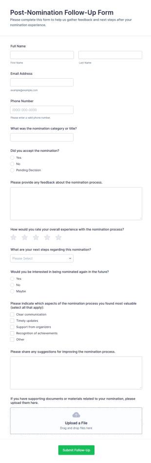 Post Nomination Follow Up Form Template