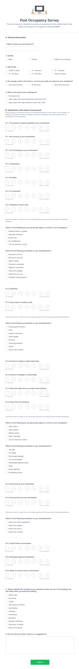 Post Occupancy Evaluation Survey Form Template