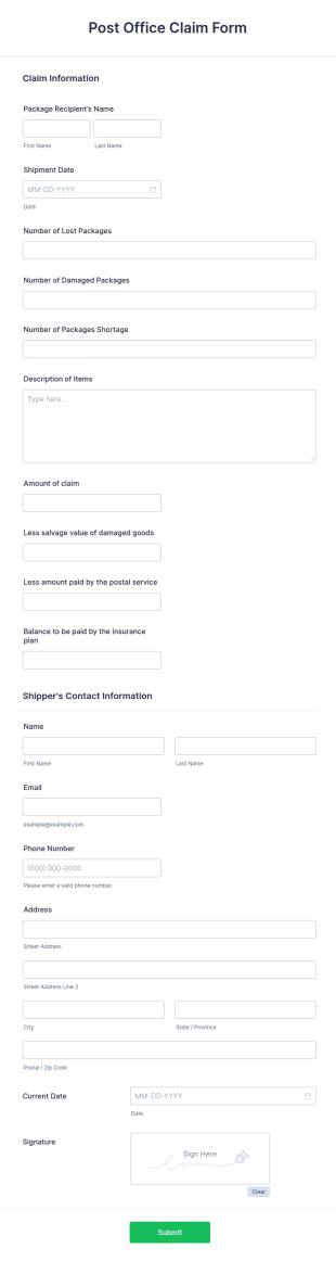 Post Office Claim Form Template