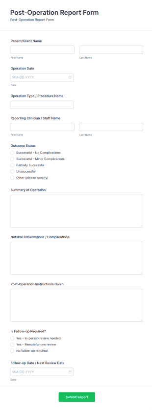 Post Operation Report Form Template