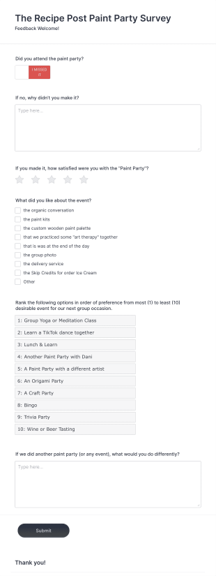Post Party Feedback Form Template