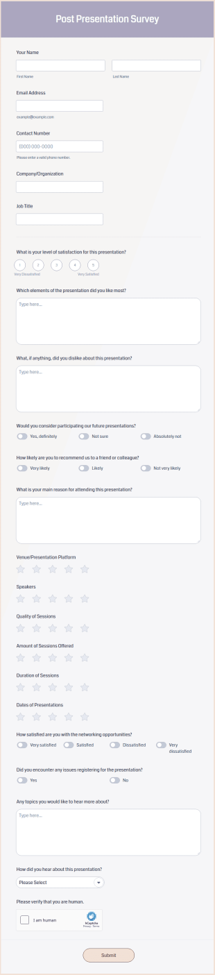 Post Presentation Survey Form Template