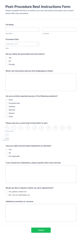 Post Procedure Rest Instructions Form Template