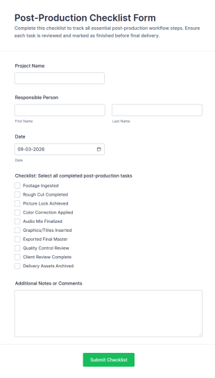 Post Production Checklist Form Template