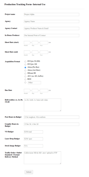 Post Production Tracking Form Template