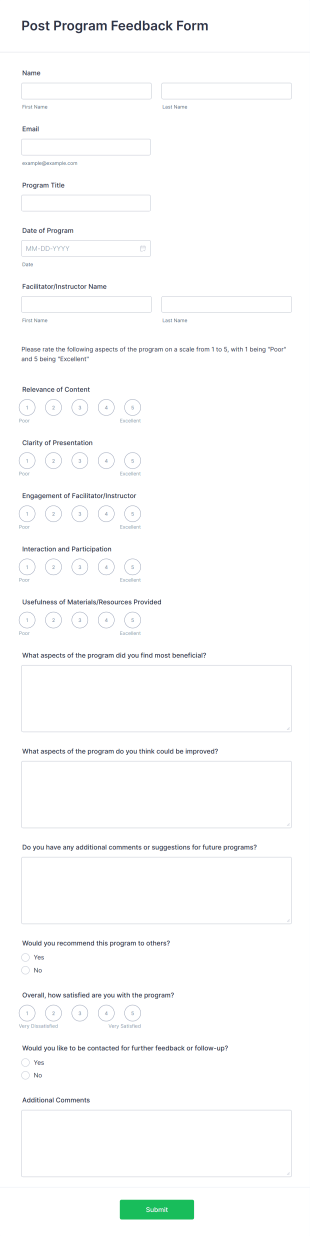 Post Program Feedback Form Template