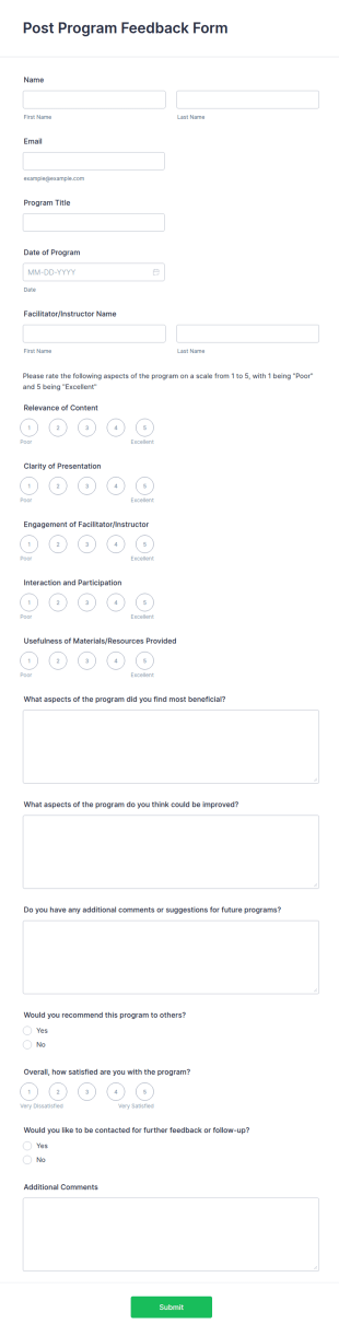 Post Program Feedback Form Template