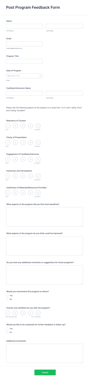 Post Program Feedback Form Template