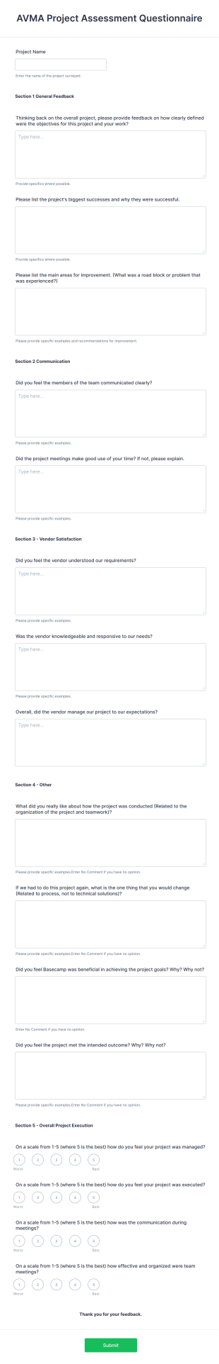Post Project Assessment Survey Form Template