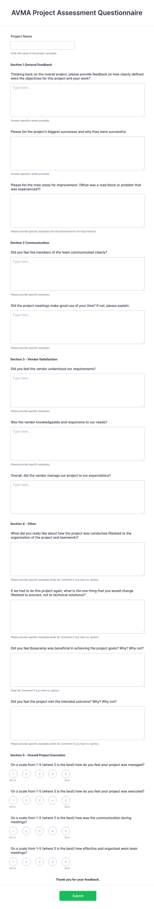 Post Project Assessment Survey Form Template