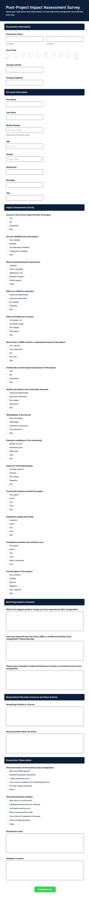 Post Project Impact Assessment Survey Form Template