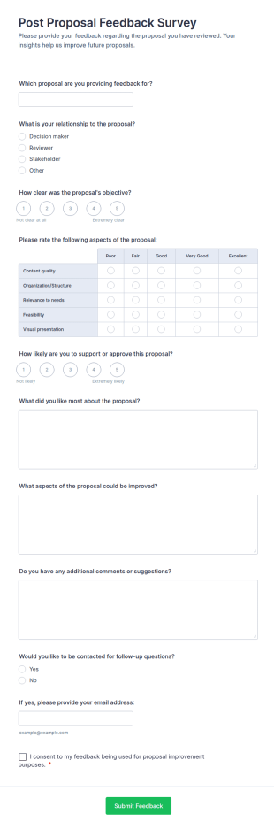 Post Proposal Feedback Survey Form Template