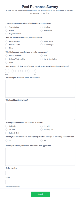 Post Purchase Survey Form Template