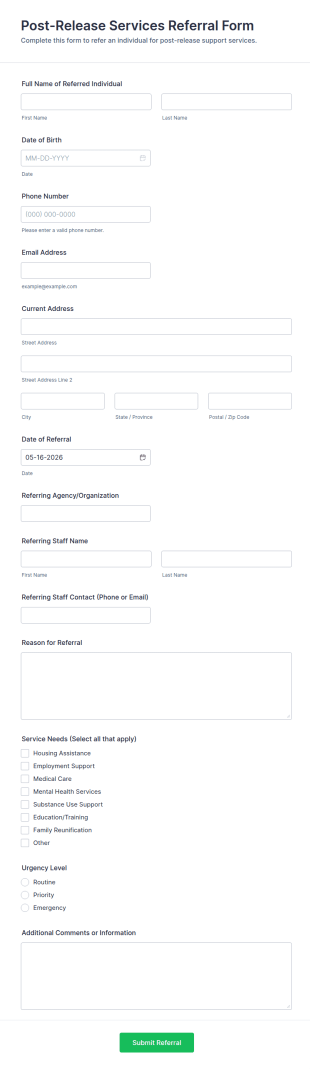 Post Release Services Referral Form Template