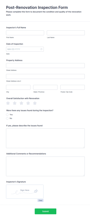 Post Renovation Inspection Form Template