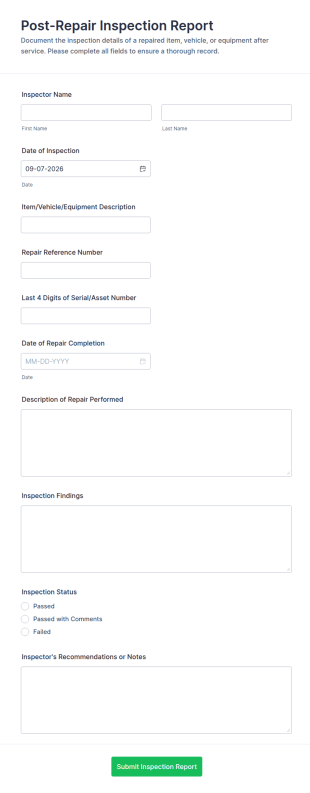 Post Repair Inspection Report Form Template