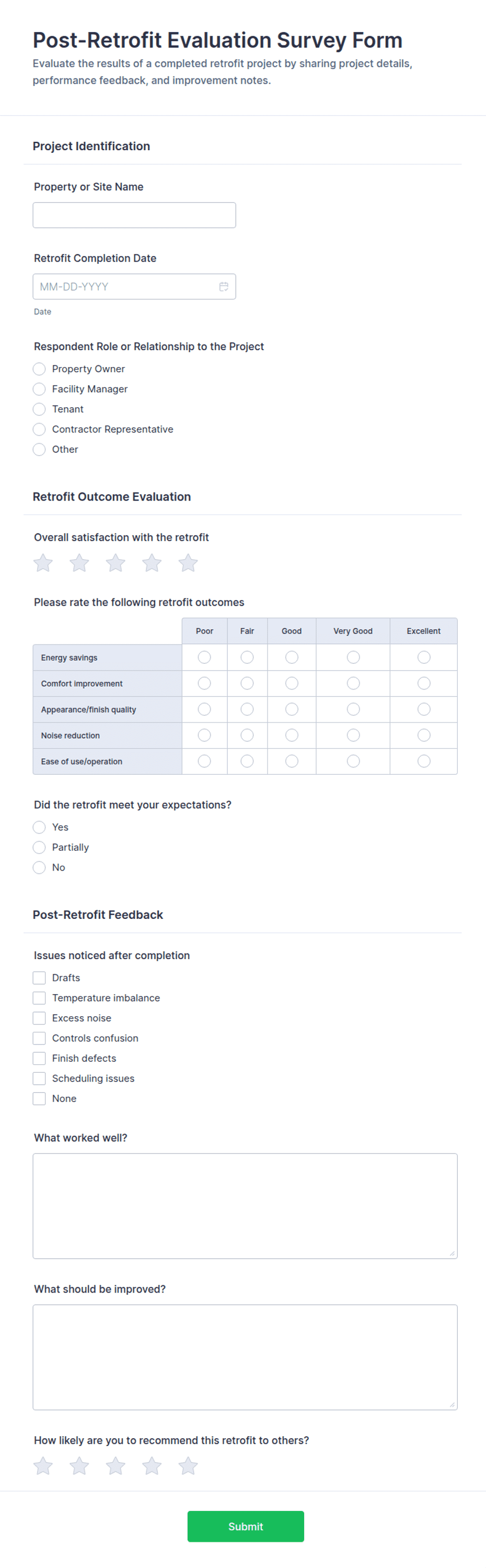 Post-Retrofit Evaluation Survey Form Template | Jotform
