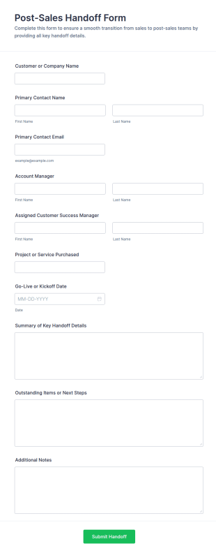 Post Sales Handoff Form Template
