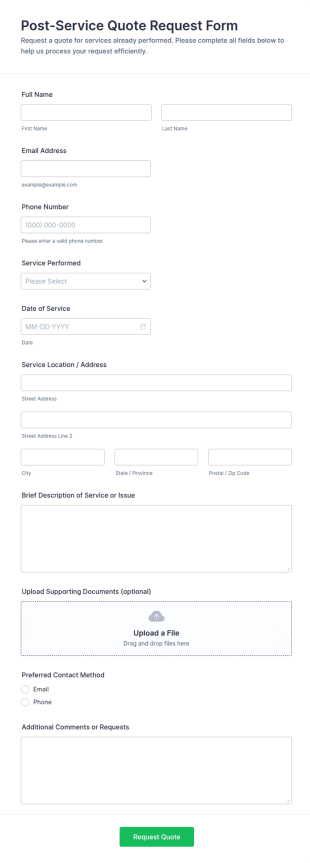 Post Service Quote Request Form Template