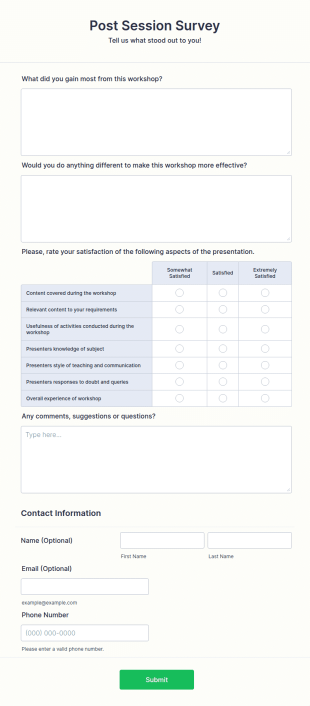Post Session Survey Form Template