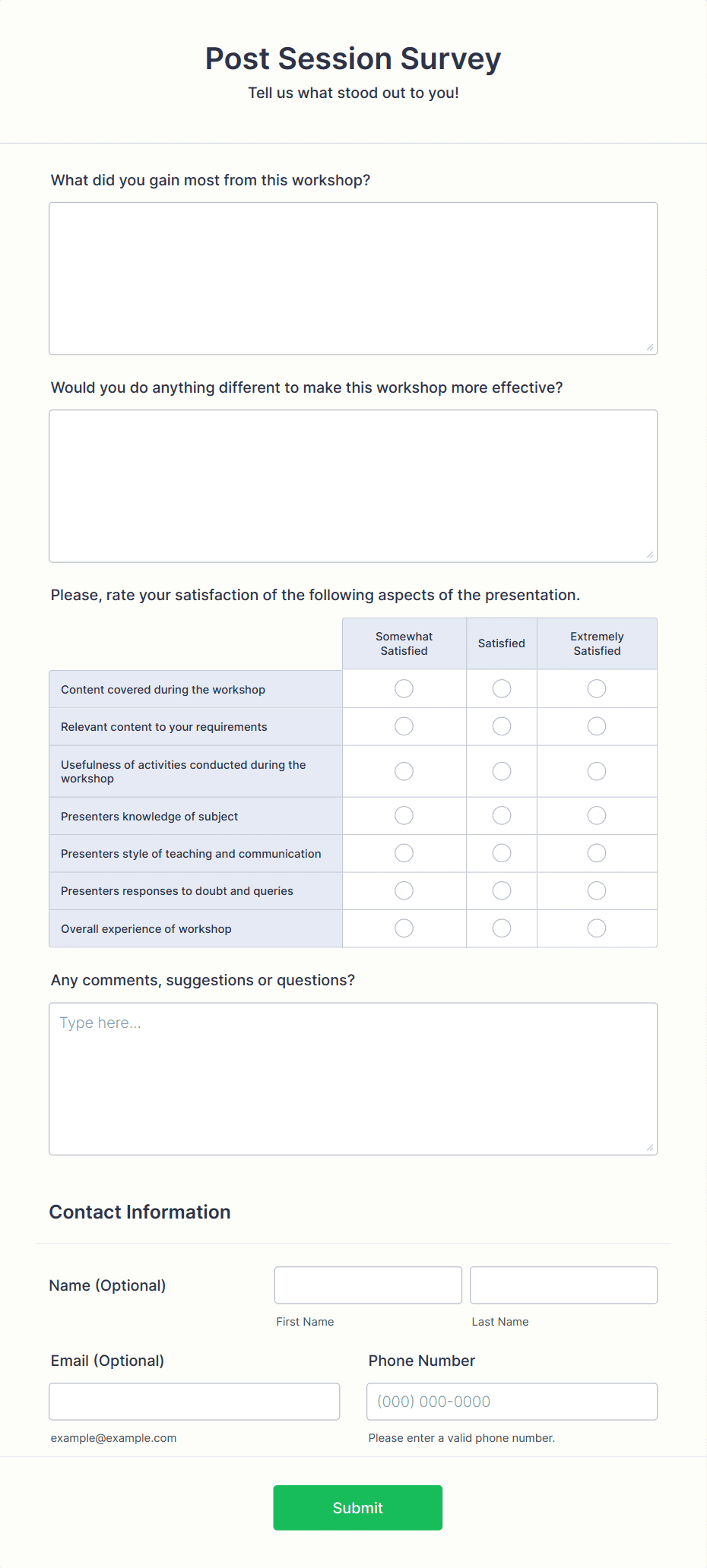 Post Session Survey Form Template | Jotform