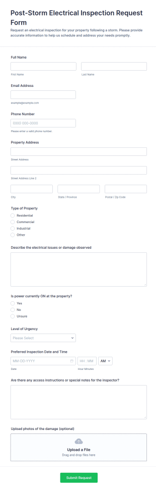 Post Storm Electrical Inspection Request Form Template