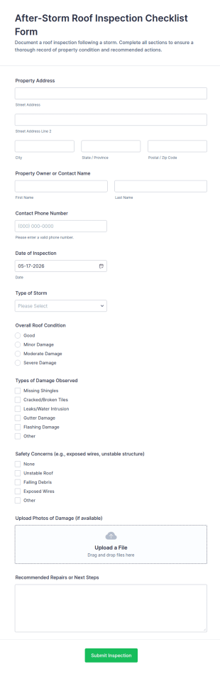 Post Storm Roof Inspection Checklist Form Template