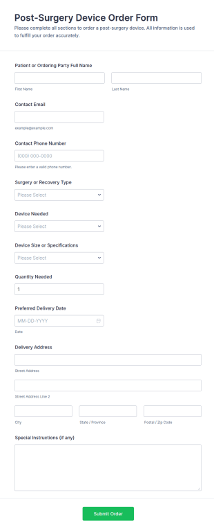 Post Surgery Device Order Form Template